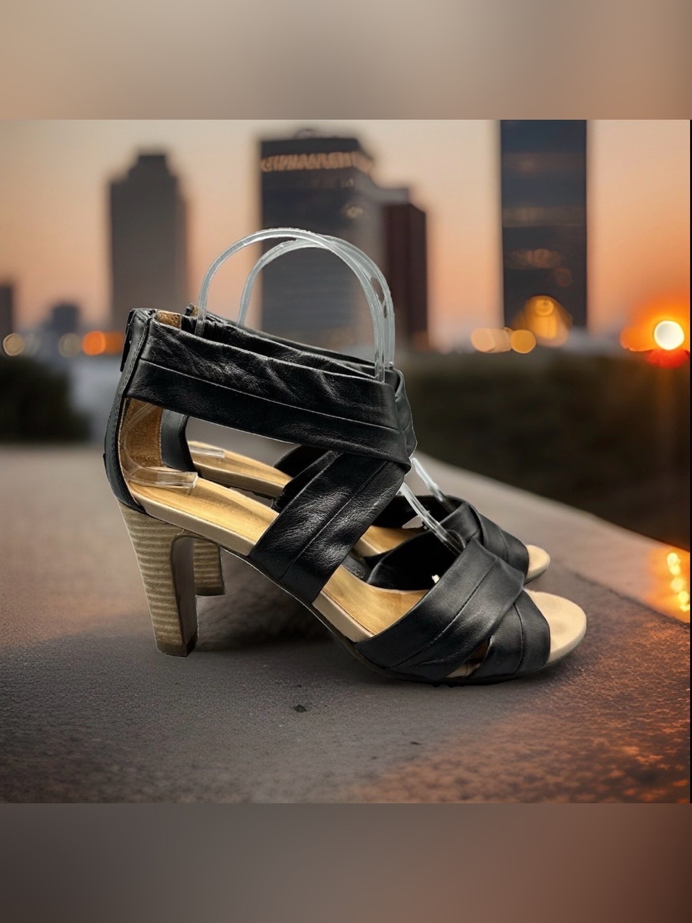 JipiJapa Size 7 Black Ada Criss Cross Heeled Sandals